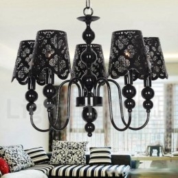 Lampadario a 5 luci moderno contemporaneo stile candela nero cavo