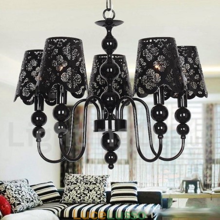 Lampadario a 5 luci moderno contemporaneo stile candela nero cavo Lampadario a 5 luci moderno contemporaneo stile candela nero cavo