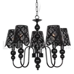 Lampadario a 5 luci moderno contemporaneo stile candela nero cavo