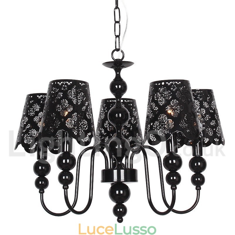 Lampadario a 5 luci moderno contemporaneo stile candela nero cavo