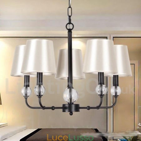 Lampadario in stile candela contemporaneo nero retrò rustico a 5 luci