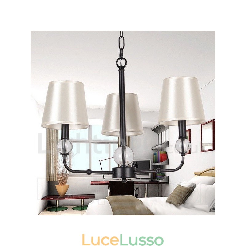 Lampadario a 3 luci in stile candela retrò nero contemporaneo