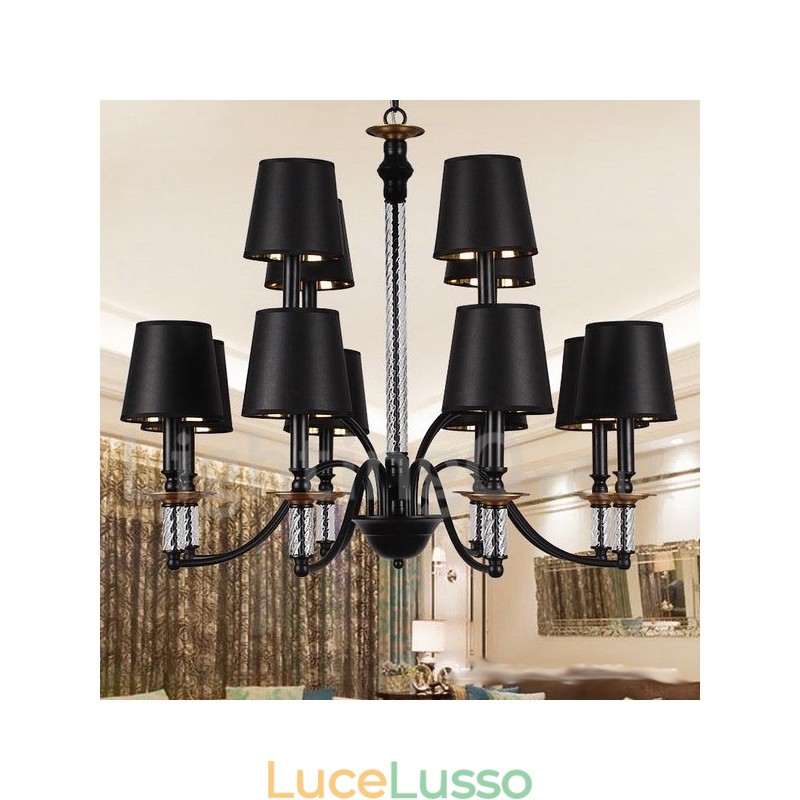 Lampadario in stile retrò nero a 12 luci