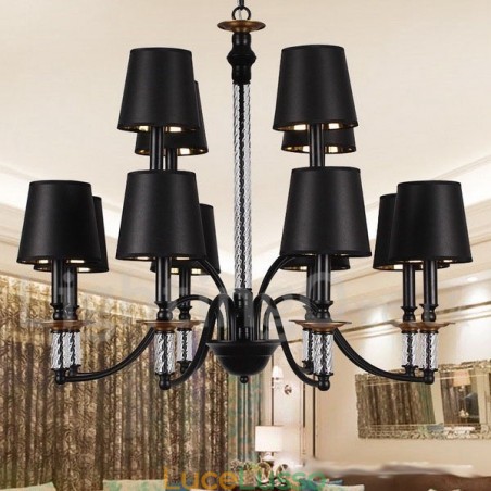 Lampadario in stile retrò nero a 12 luci