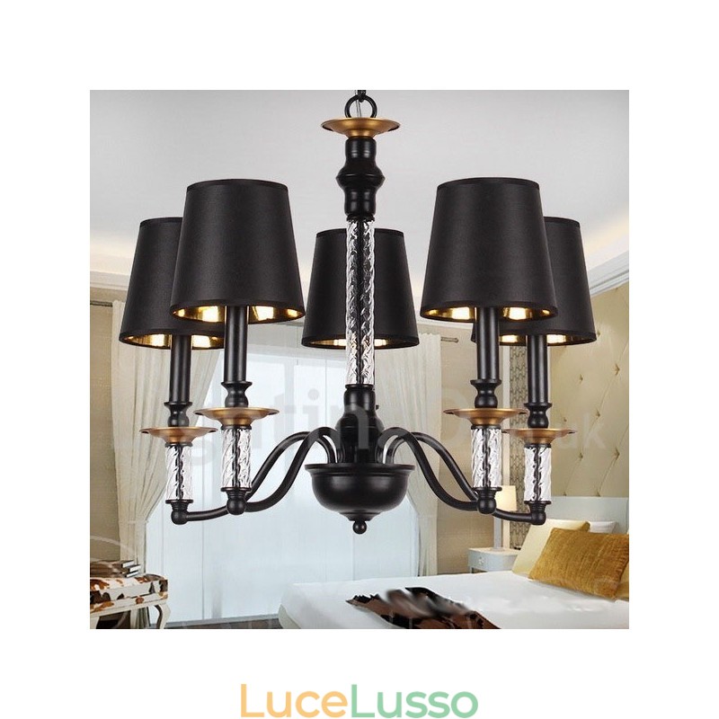 Lampadario a 5 luci in stile retrò nero a forma di candela