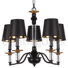 Lampadario a 5 luci in stile retrò nero a forma di candela