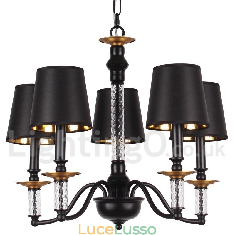 Lampadario a 5 luci in stile retrò nero a forma di candela
