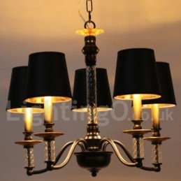 Lampadario a 5 luci in stile retrò nero a forma di candela