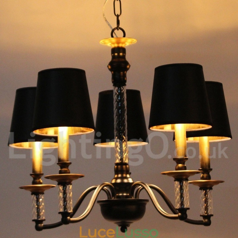 Lampadario a 5 luci in stile retrò nero a forma di candela