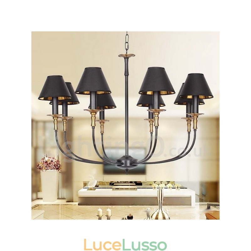 Lampadario a 8 luci in stile candela retrò nero contemporaneo