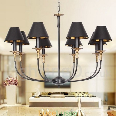 Lampadario a 8 luci in stile candela retrò nero contemporaneo Lampadario a 8 luci in stile candela retrò nero contemporaneo