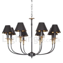 Lampadario a 8 luci in stile candela retrò nero contemporaneo