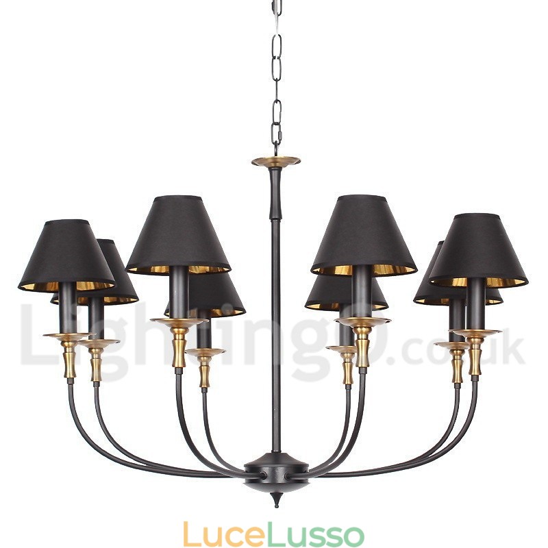 Lampadario a 8 luci in stile candela retrò nero contemporaneo