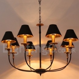 Lampadario a 8 luci in stile candela retrò nero contemporaneo