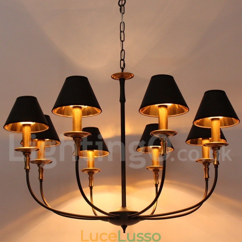 Lampadario a 8 luci in stile candela retrò nero contemporaneo
