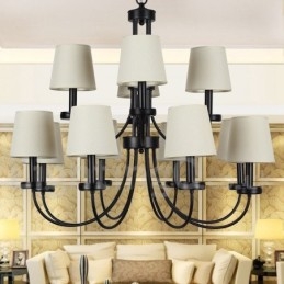 Lampadario a 12 luci in stile retrò contemporaneo a 2 livelli, nero, stile candela