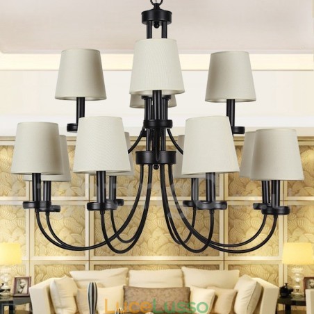 Lampadario a 12 luci in stile retrò contemporaneo a 2 livelli, nero, stile candela Lampadario a 12 luci in stile retrò contemporaneo a 2 livelli, nero, stile candela