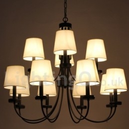 Lampadario a 12 luci in stile retrò contemporaneo a 2 livelli, nero, stile candela
