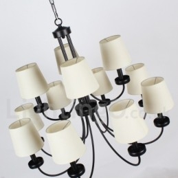 Lampadario a 12 luci in stile retrò contemporaneo a 2 livelli, nero, stile candela