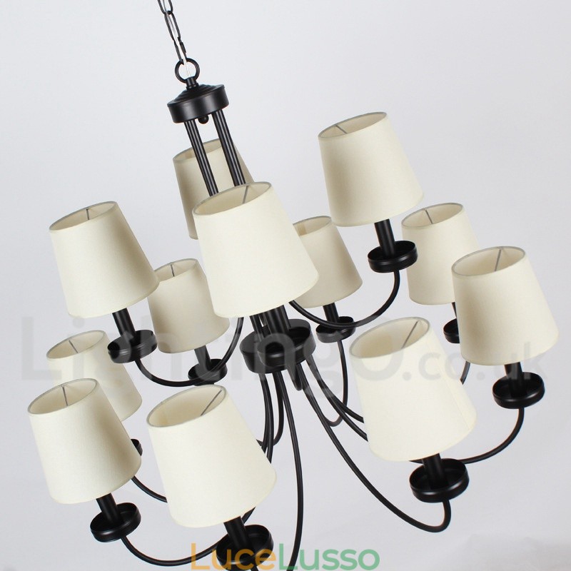 Lampadario a 12 luci in stile retrò contemporaneo a 2 livelli, nero, stile candela