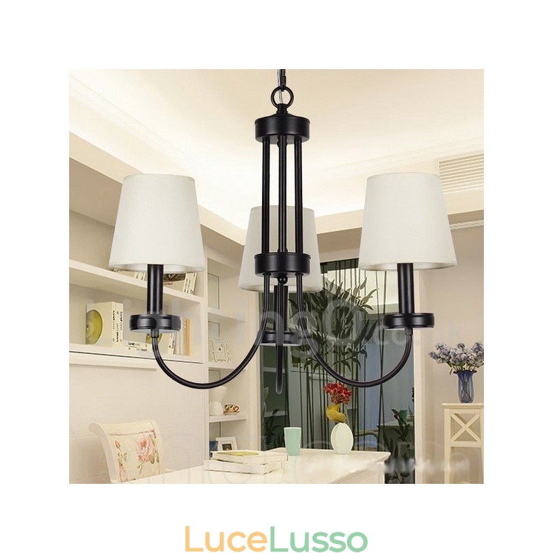 Lampadario a 3 luci in stile candela nero contemporaneo retrò
