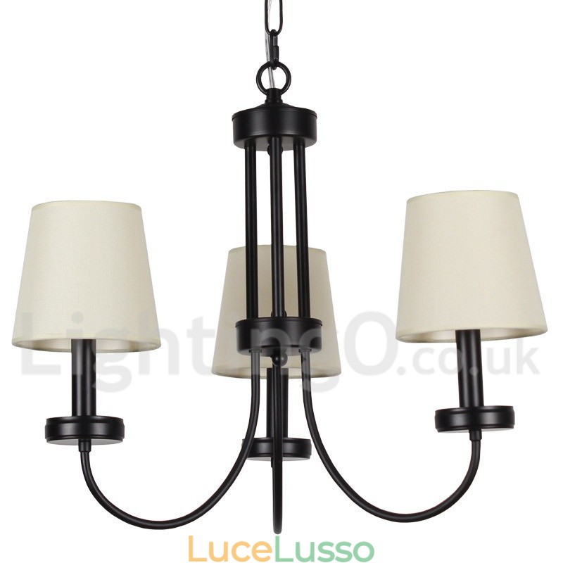 Lampadario a 3 luci in stile candela nero contemporaneo retrò