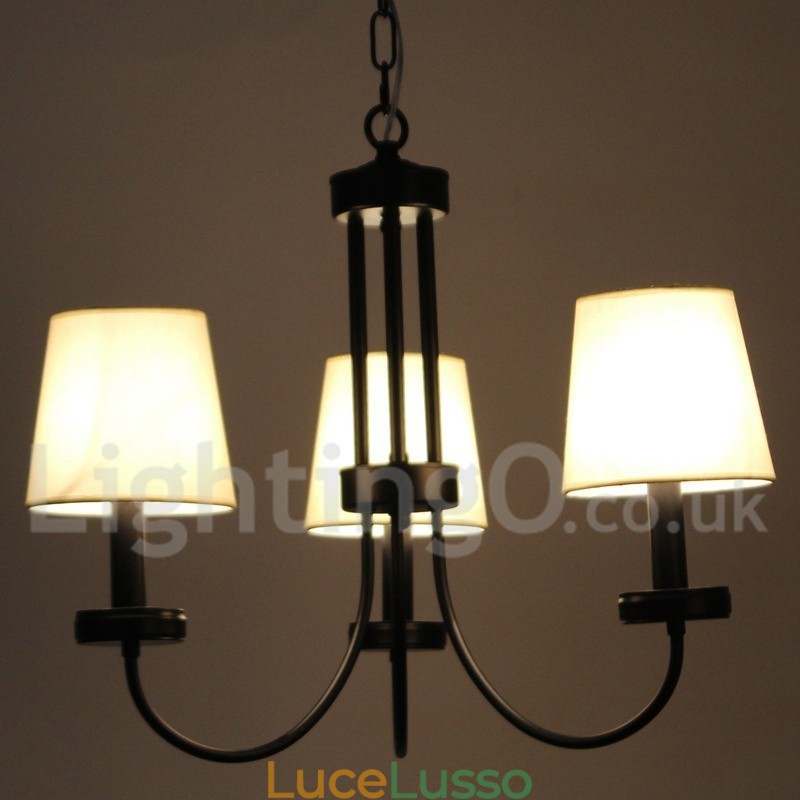 Lampadario a 3 luci in stile candela nero contemporaneo retrò