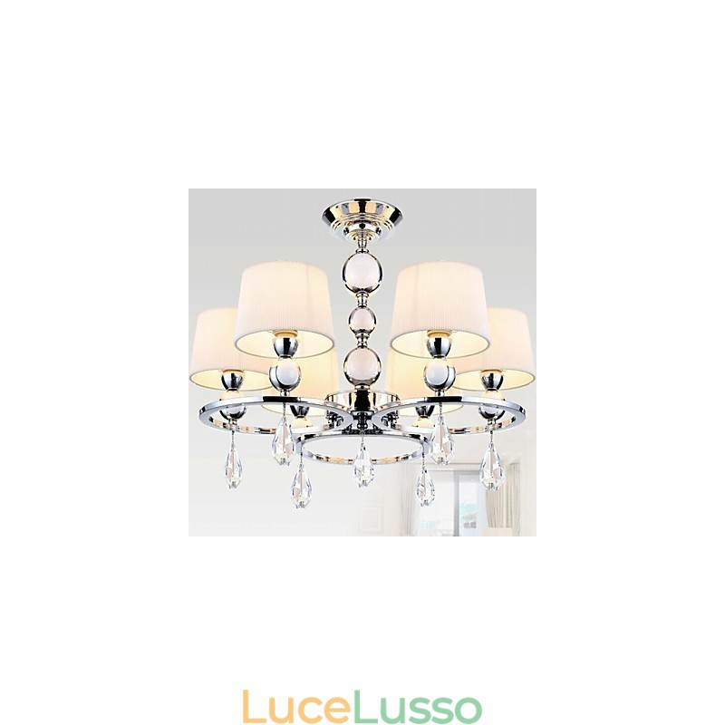 Lampadario moderno contemporaneo in metallo cromato e cristallo