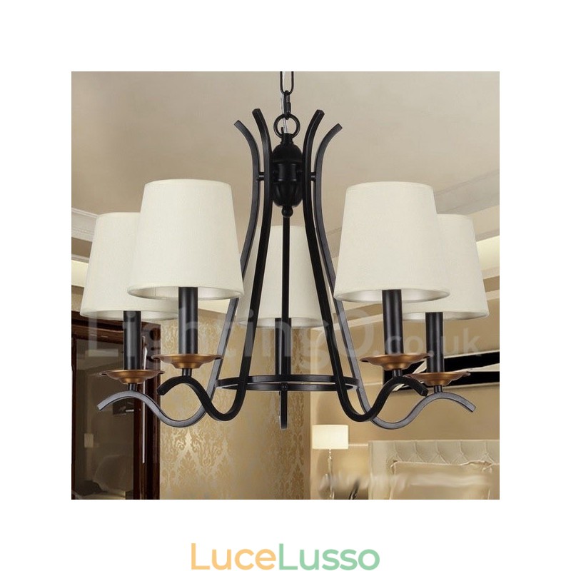 Lampadario a 5 luci in stile candela retrò contemporaneo nero