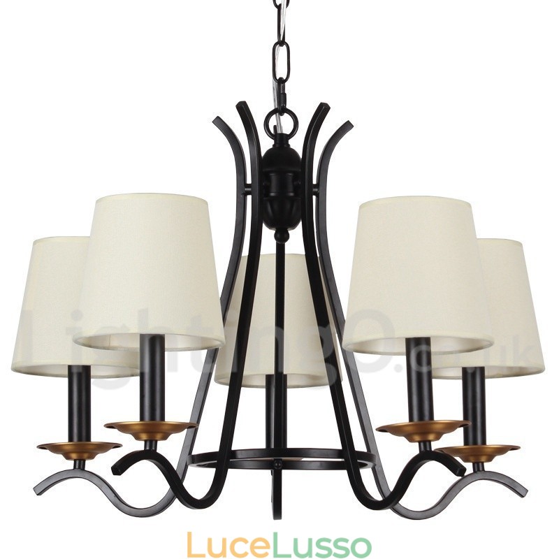 Lampadario a 5 luci in stile candela retrò contemporaneo nero