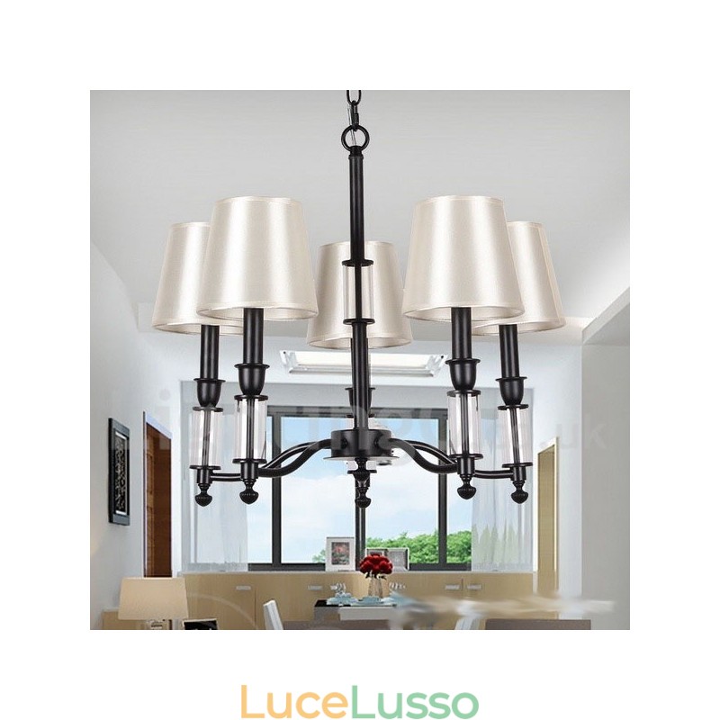 Lampadario grande a 5 luci nero a 2 livelli, stile retrò contemporaneo, a forma di candela