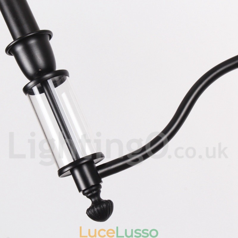 Lampadario grande a 5 luci nero a 2 livelli, stile retrò contemporaneo, a forma di candela