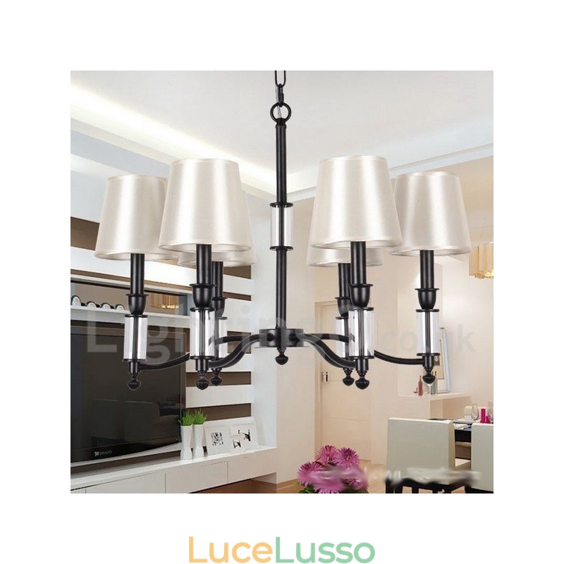 Lampadario a 6 luci in stile candela retrò contemporaneo nero