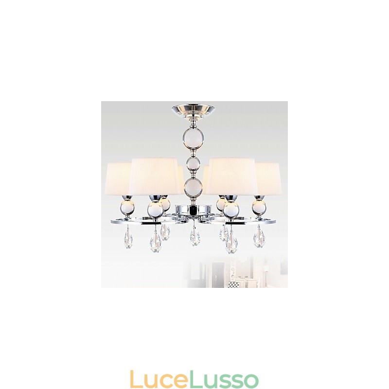 Lampadario moderno contemporaneo in metallo cromato e cristallo
