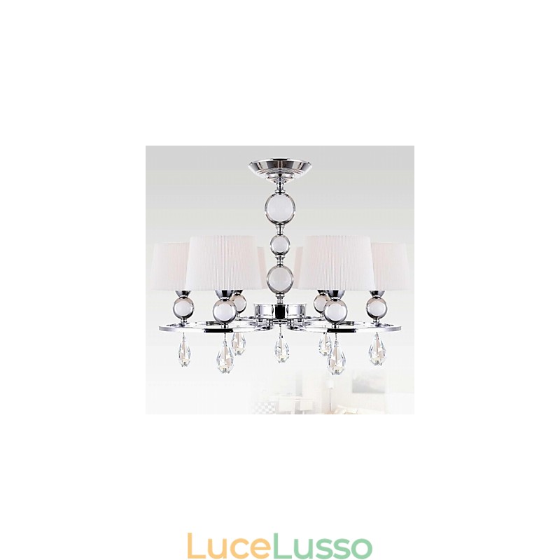 Lampadario moderno contemporaneo in metallo cromato e cristallo