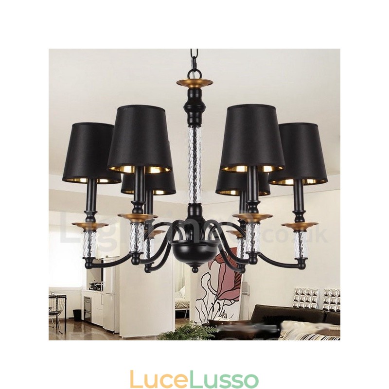 Lampadario a 6 luci in stile retrò nero a forma di candela