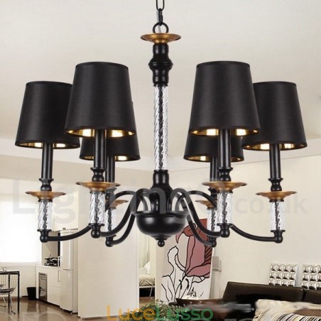 Lampadario a 6 luci in stile retrò nero a forma di candela Lampadario a 6 luci in stile retrò nero a forma di candela