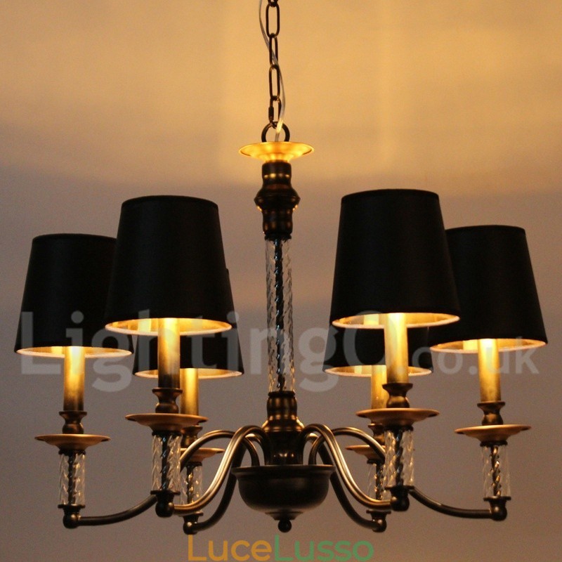 Lampadario a 6 luci in stile retrò nero a forma di candela