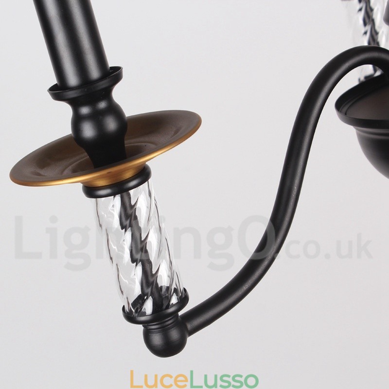 Lampadario a 6 luci in stile retrò nero a forma di candela