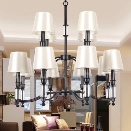 Lampadario grande a 12 luci nero a 2 livelli, stile retrò contemporaneo, a forma di candela
