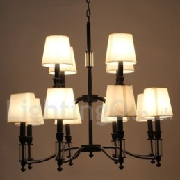 Lampadario grande a 12 luci nero a 2 livelli, stile retrò contemporaneo, a forma di candela