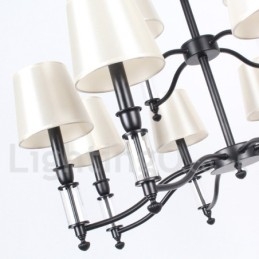 Lampadario grande a 12 luci nero a 2 livelli, stile retrò contemporaneo, a forma di candela