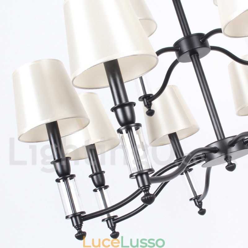 Lampadario grande a 12 luci nero a 2 livelli, stile retrò contemporaneo, a forma di candela