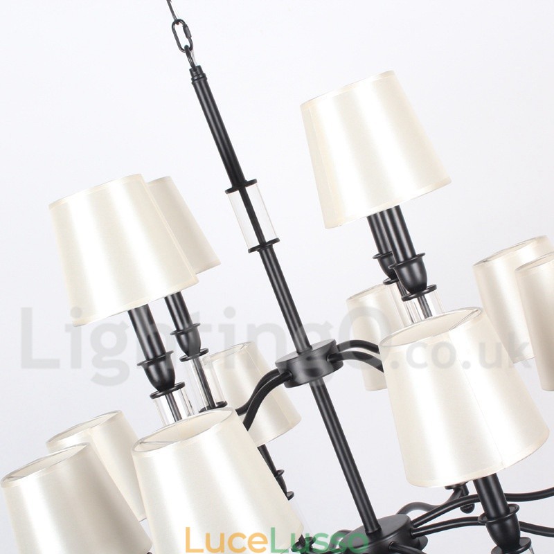 Lampadario grande a 12 luci nero a 2 livelli, stile retrò contemporaneo, a forma di candela