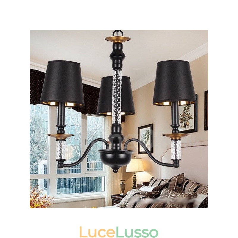 Lampadario a 3 luci in stile retrò nero a forma di candela