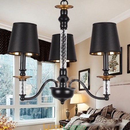 Lampadario a 3 luci in stile retrò nero a forma di candela