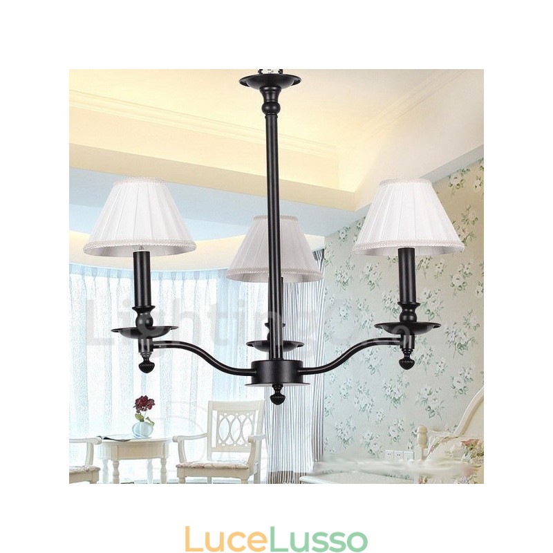 Lampadario a 3 luci in stile candela nero contemporaneo retrò