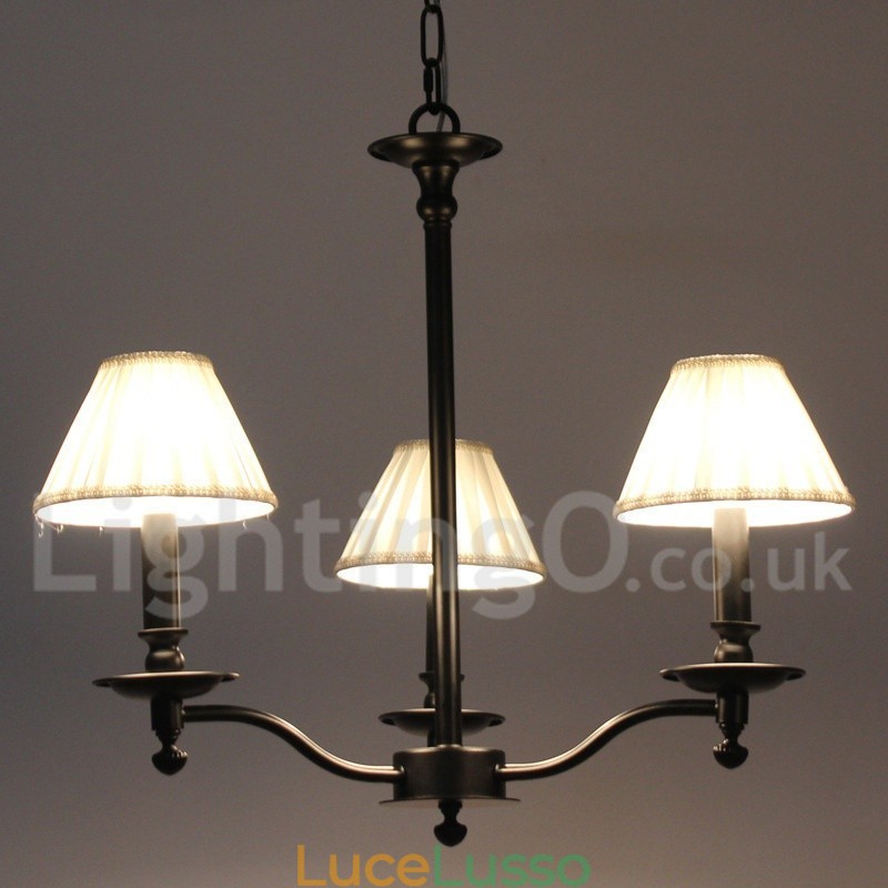 Lampadario a 3 luci in stile candela nero contemporaneo retrò