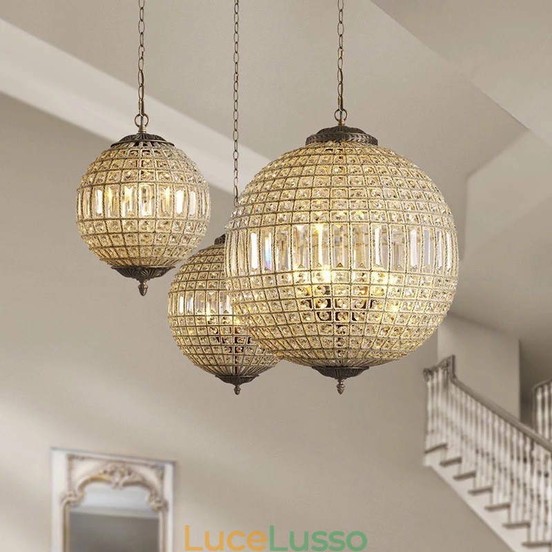 Lampadario moderno a sospensione in cristallo K9 Globe, lampadario da interno, lampade e apparecchi di illuminazione a tamburo