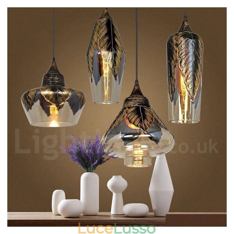 Lampada a sospensione in vetro retrò europeo Lampada a sospensione da salotto